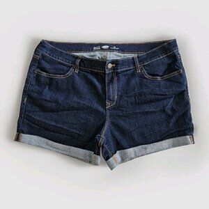 Old Navy Shorts Women 16 Navy Blue Cotton Roll Hem Stretch Beach Hippie Cottage